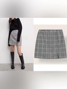 ZARA Classic Black & White Plaid Mini Skirt - Women's Skirt